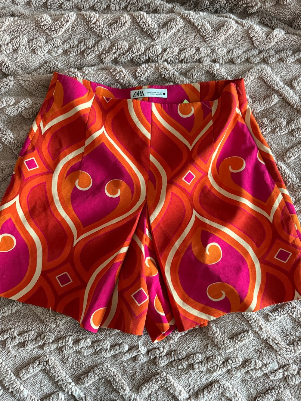 ZARA Pink & Orange Striped Waistband Shorts